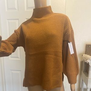 Color curry funnel neck cotton shaker stitch sweater
